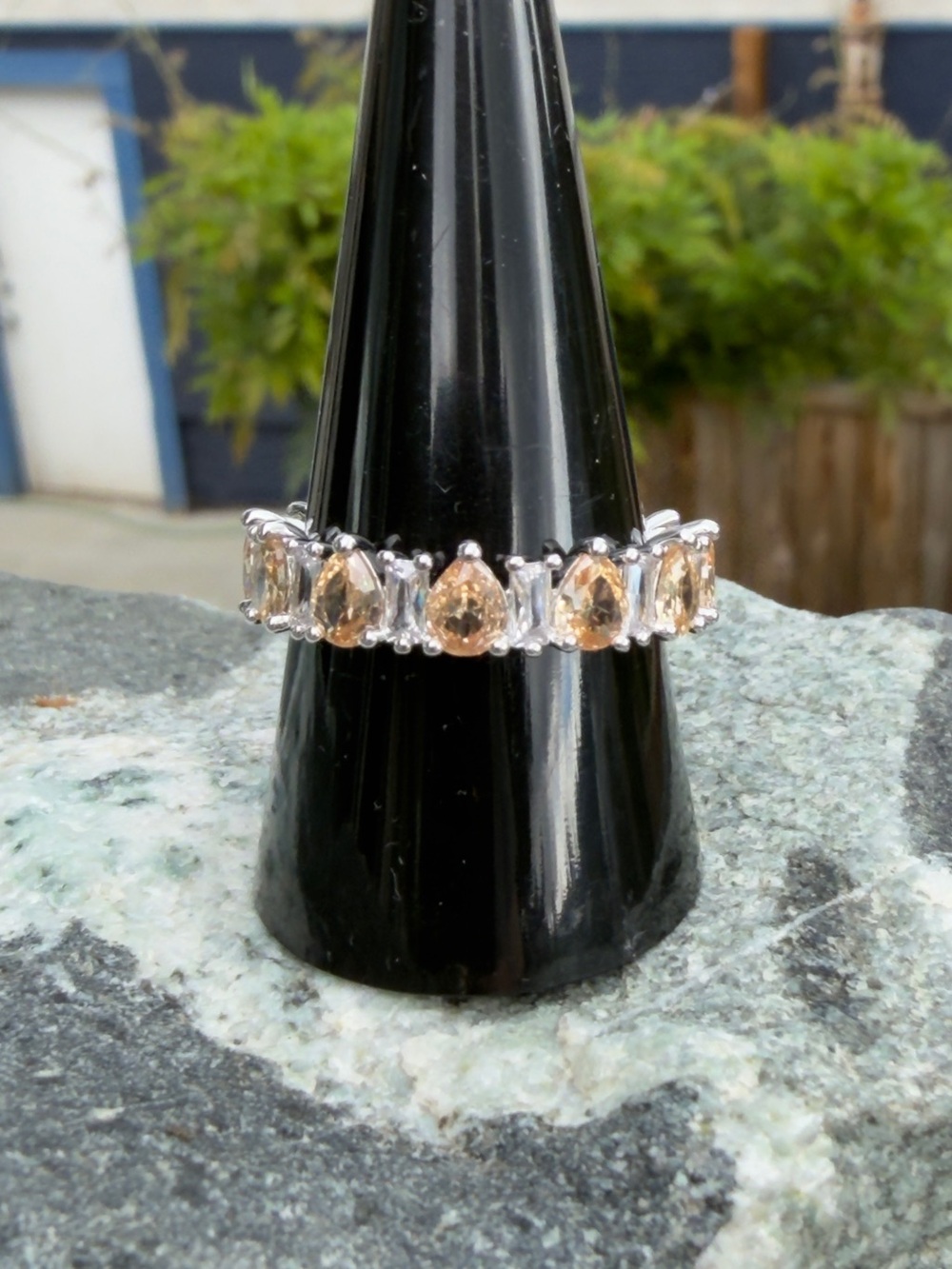 Champagne Pear & Clear Baguette CZ Full Eternity Band Statement Ring